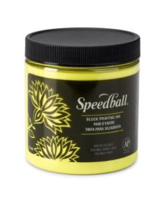 Speedball Water-Soluble Block Printing Ink Fluorescent Yellow - Jar of 8 Oz / 237 ML