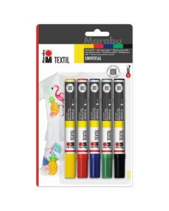 Marabu Textil Painter - Blister Pack - Set of 5 Markers x 2 - 4 MM Universal Tip