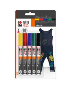 Marabu Textil Painter Plus - Blister Pack - Set of 5 Markers x 3 MM Universal Tip