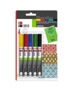 Marabu Deco Painter Marker - Blister Pack - Set of 5 Markers x 2 - 4 MM Universal Tip