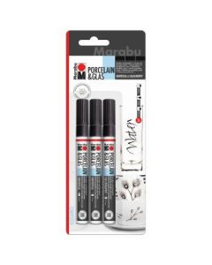 Marabu Porcelain & Glas Paint Marker - Elegance Set - Blister Pack - Set of 3 Markers - Universal & Calligraphy Tip