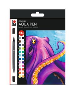 Marabu Aqua Pen Graphix Watercolour Felt Tip Pen - Dual Tip (Fine + Brush) - Set of 24 - Octopy