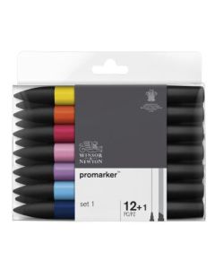 Winsor & Newton ProMarker - Twin Tip - Broad+Chisel - Alcohol Based - Basic Tones Set 12+1