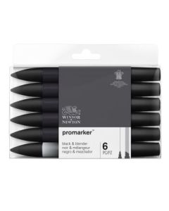 Winsor & Newton ProMarker - Twin Tip - Alcohol Based - 5 Blacks + Blender Set