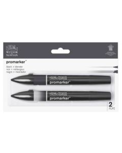 Winsor & Newton ProMarker - Twin Tip - Alcohol Based - Pack of Black + Blender