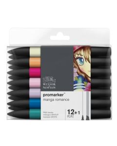 Winsor & Newton ProMarker - Twin Tip - Broad+Chisel - Alcohol Based - Manga Romance Set 12+1