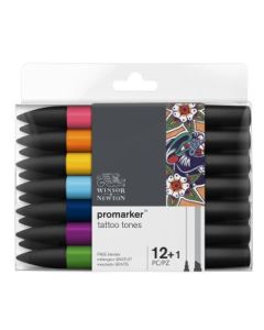 Winsor & Newton ProMarker - Twin Tip - Broad+Chisel - Alcohol Based - Manga Tattoo Tones Set 12+1