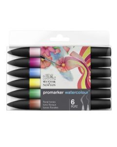 Winsor & Newton Promarker Watercolour Marker - Twin Tip (Brush + fine) - Floral Tones Set of 6