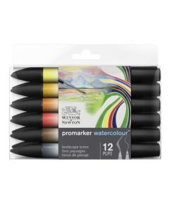 Winsor & Newton Promarker Watercolour Marker - Twin Tip (Brush + fine) - Landscape Tones Set of 6