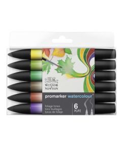 Winsor & Newton Promarker Watercolour Marker - Twin Tip (Brush + fine) - Foliage Tones Set of 6