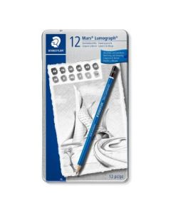 Staedtler Mars Lumograph 100 - Drawing Graphite Artist's Pencil - Metel Tin Box of 12 - Assorted Degrees