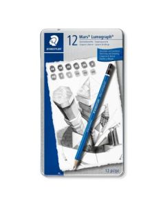 Staedtler Mars Lumograph 100 - Drawing Graphite Pencil - Metel Tin Box of 12 - Assorted Degrees