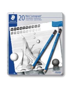 Staedtler Mars Lumograph 100 - Drawing Graphite Pencil - Metel Tin Box of 20 - Assorted Degrees