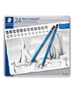 Staedtler Mars Lumograph 100 - Drawing Graphite Pencil - Metel Tin Box of 24 - Assorted Degrees