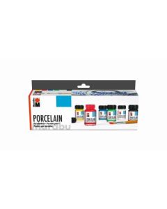 Marabu Porcelain Paint - Starter Set of 6 x 15 ML Bottle with Brush