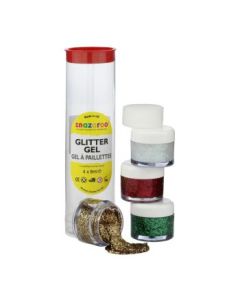 Snazaroo Glitter Gels - Set of 4 x 8 ML Pots - Stardust, Regal Red, Bright Green & Red Gold