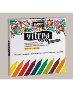 Pebeo Vitrea 160 Glossy Glass Paint Marker - Bullet Tip (1.2 mm) - Assorted Set of 9 Colours