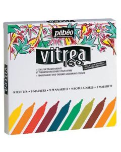 Pebeo Vitrea 160 Frosted Glass Paint Marker - Bullet Tip (1.2 mm) - Assorted Set of 9 Colours