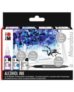 Marabu Alcohol Ink Set - UNDERWATER of 3 x 20 ml Bottle + Permanent Marker + Special Paper