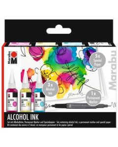 Marabu Alcohol Ink Set - FLOWER of 3 x 20 ml Bottle + Permanent Marker + Special Paper