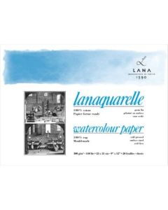 Lana Artists' Watercolour - Lanaquarelle - 23 cm x 31 cm Natural White Fine Grain / Matt Surface / Cold Press 300 GSM 100% Cotton Paper, 4 Side Glued Pad (Block) of 20 Sheets