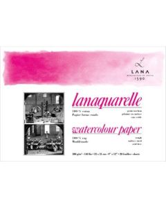 Lana Artists' Watercolour - Lanaquarelle - 23 cm x 31 cm Natural White Rough Grain 300 GSM 100% Cotton Paper, 4 Side Glued Pad (Block) of 20 Sheets