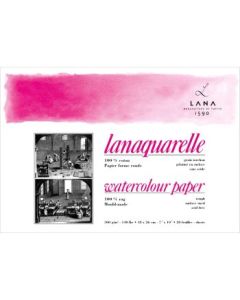 Lana Artists' Watercolour - Lanaquarelle - 18 cm x 26 cm Natural White Rough Grain 300 GSM 100% Cotton Paper, 4 Side Glued Pad (Block) of 20 Sheets