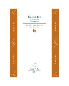Lana Dessin - Drawing - A4 (21 cm x 29.7 cm) Natural White Light Grain / Matt Finish 150 GSM Paper, Short Side Glued Pad of 50 Sheets