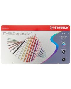 Stabilo Aquacolour - Watercolour Pencil - Metal Box of 12 Assorted Colours