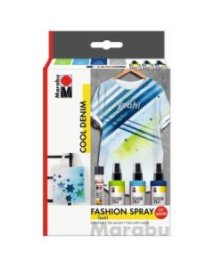 Marabu Fashion Spray Trend Set - Cool Denim - Set of 3 x 100 ML Spray Bottles With Fashion Liner