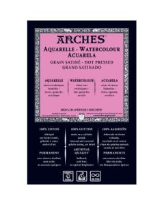 Arches Watercolour - Aquarelle - 56 cm x 76 cm Natural White Satin Grain / Hot Press 185 GSM 100% Cotton Paper, Pack of 10 Sheets