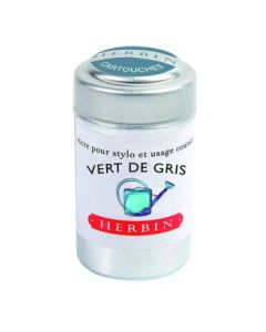 J. Herbin Fountain Pen Ink Cartridges - Vert De Gris (Greyish Green) - Tin Box of 6