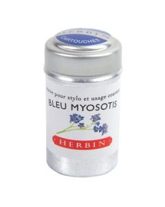 J. Herbin Fountain Pen Ink Cartridges - Bleu Myosotis (Forgot Me not Blue) - Tin Box of 6