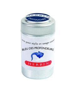 J. Herbin Fountain Pen Ink Cartridges - Bleu Des Profondeurs (Ocean Depths Blue) - Tin Box of 6