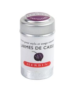 J. Herbin Fountain Pen Ink Cartridges - Larmes De Cassis (Tears of Black Currant Purple) - Tin Box of 6