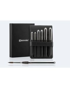 Escoda Versatil Synthetic Kolinsky Sable Hair Brushes - Series 1548 - Round Pointed - Travel Brush - Short Handle - Set of 6 in a Black Leather Case - Sizes: 2, 4, 6, 8, 10 and 12