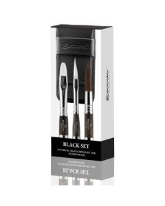 Escoda Black Synthetic Canvas Travel Brush Set – 1/4” Travel Dagger Brush in Perla, 12 Travel Bright Brush in Perla & 16 Travel Round Pointed Brush in Versatil