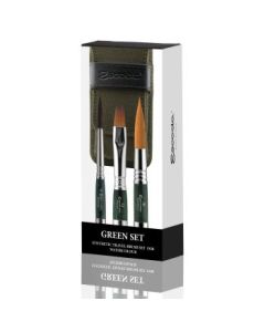 Escoda Green Synthetic Canvas Travel Brush Set – 4 Travel Long Round Pointed Brush in Ultimo, 12 Travel Bright Brush in Prado & 16 Travel Round Pointed Brush in Barroco