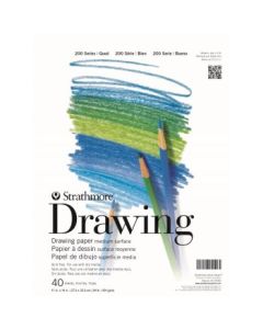 Strathmore 200 Series Drawing 11''x14'' White Fine Tooth 104 GSM Paper, Short-Side Tape Bound Pad of 40 Sheets