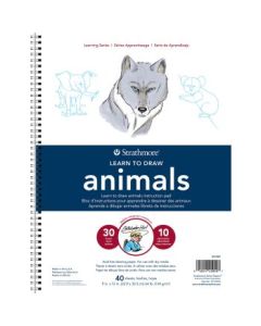 Strathmore Learning Series Learn to Draw - Animals 9'' x 12'' Natural White Fine Grain 104 GSM Long Side Spiral Art Book of 40 Sheets