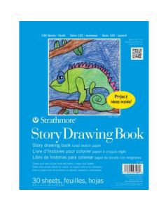 Strathmore 100 Series Story Drawing Book 8.5''x11'' White Light Grain / Smooth Paper, Long-Side Spiral Bound - 30 Sheets