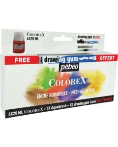 Pebeo Colorex Watercolour Inks - Box of 6 Assorted 20 ML Bottles