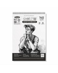 Anupam SketchO Sketch Book A3 (11.5 x 16.5") 140 GSM Medium Grain Natural Shade Cartridge Paper, WireO Bound of 50 Sheets