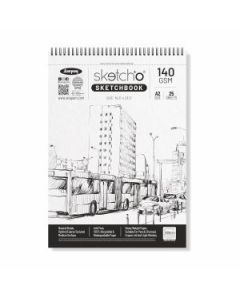 Anupam SketchO Sketch Book A2 (16.5 x 23.5") 140 GSM Medium Grain Natural Shade Cartridge Paper, WireO Bound of 25 Sheets