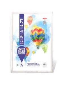 Anupam Professional Watercolour Paper A3 Natural White Cold Press 200 GSM Paper, Polypack of 5 Sheets