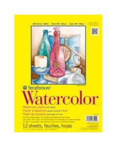 Strathmore 300 Series Watercolor 9''x12'' Natural White Medium & Smooth Grain 300 GSM Paper, Short-Side Tape Bound Pad of 12 Sheets