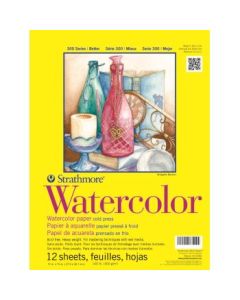 Strathmore 300 Series Watercolor 11''x15'' Natural White Medium & Smooth Grain 300 GSM Paper, Short-Side Tape Bound Pad of 12 Sheets