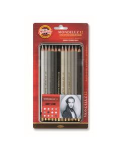 Koh-I-Noor Mondeluz Artist's Water Soluble Coloured Pencils - Grey Line - Set of 12 in Tin Box