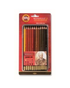 Koh-I-Noor Mondeluz Artist's Water Soluble Coloured Pencils - Brown Line - Set of 12 in Tin Box