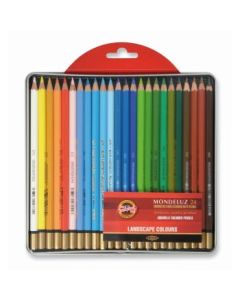 Koh-I-Noor Mondeluz Artist's Water Soluble Coloured Pencils - Landscape - Set of 24 in Tin Box